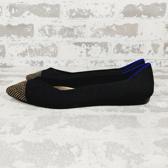 New Rothy's The Flat Black Knit Pointy Toe Slip On Loafers E214